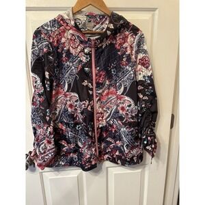 Chico's Zenergy Women's Multicolor Floral L/S Full Zip Hooded Jacket Size 1
